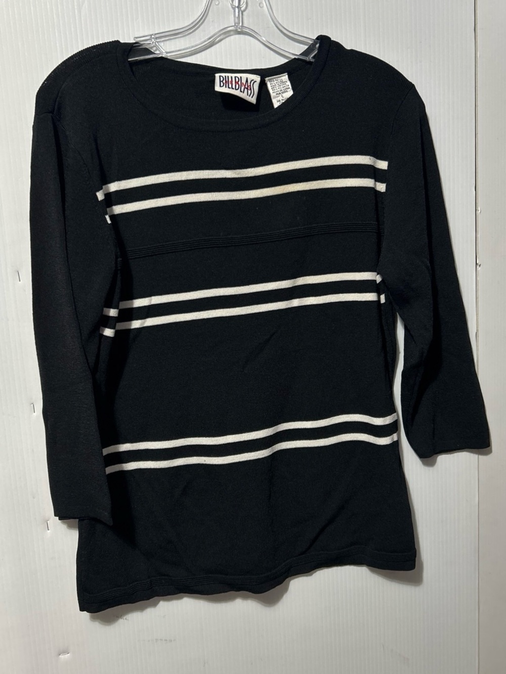 bill blass Black Knit Crewneck Top with Subtle Red Logo